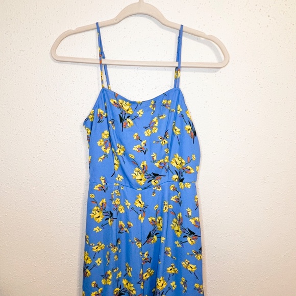 Lulus Bryony Blue Yellow Floral Print Wide-Leg Flare & Flare Jumpsuit - Picture 5 of 7